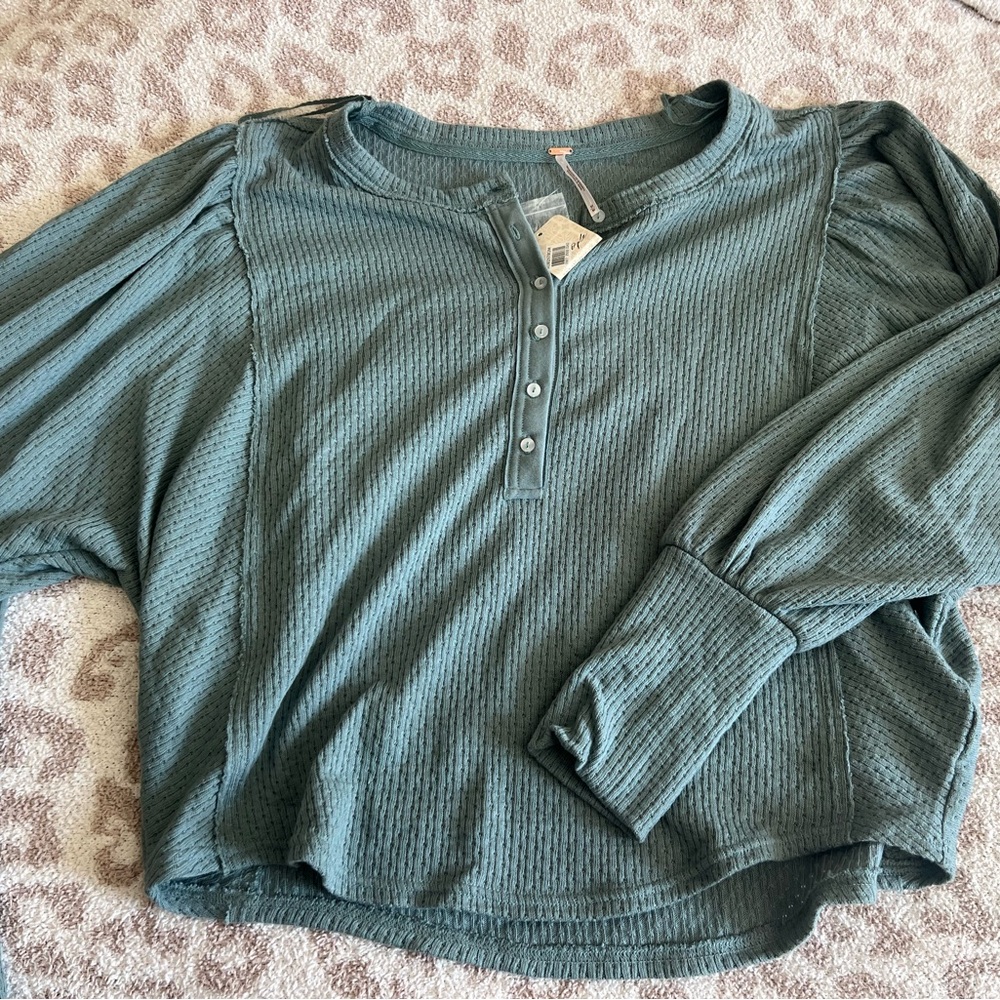 Free People Women's Teal Long Sleeve Knit Top